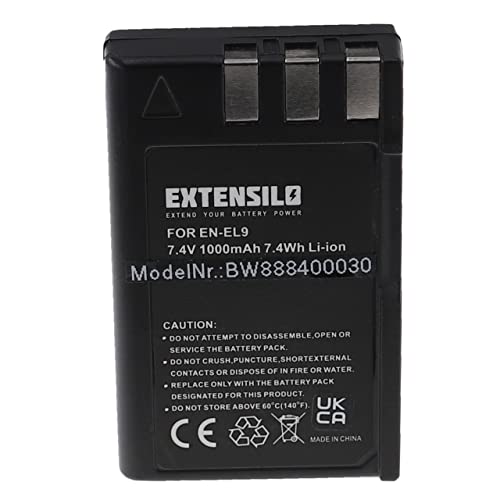 EXTENSILO Akku Ersatz für Nikon EN-EL9E, EN-EL9 für Kamera (1000 mAh, 7,4 V, Li-Ion) von EXTENSILO