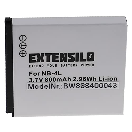 EXTENSILO Akku kompatibel mit Canon Digital Ixus 30, 40, 50, 255 HS, 220HS, 230HS, 55 Kamera (800mAh, 3,7V, Li-Ion) von EXTENSILO