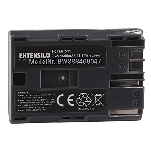 EXTENSILO Akku kompatibel mit Canon EOS 50D, D10, 300D, 1D, 5D, 10D, 20D, 30D, 40D Kamera (1600mAh, 7,4V, Li-Ion) von EXTENSILO