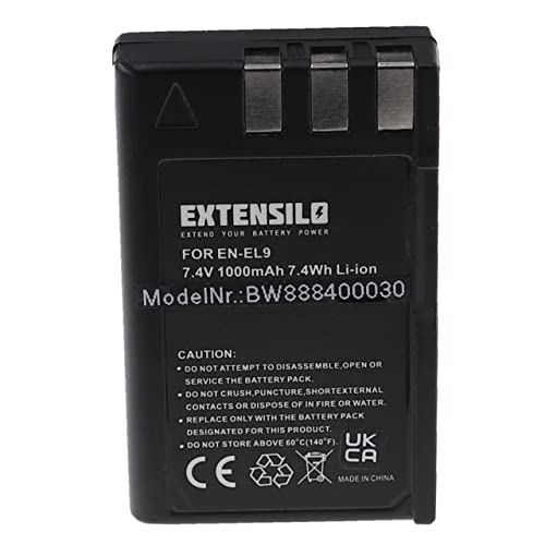 EXTENSILO Akku kompatibel mit Nikon D40x DSLR, D40 SLR, D3000, D60 DSLR, D5000 Kamera (1000 mAh, 7,4 V, Li-Ion) von EXTENSILO