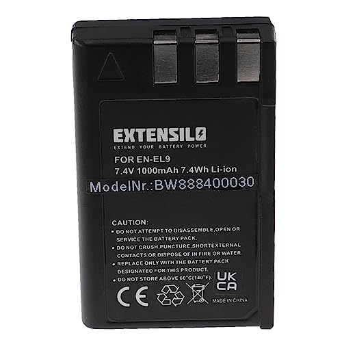 EXTENSILO Akku kompatibel mit Nikon D40x DSLR, D40 SLR, D3000, D60 DSLR, D5000 Kamera (1000 mAh, 7,4 V, Li-Ion) von EXTENSILO