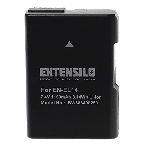EXTENSILO Akku kompatibel mit Nikon DSLR D5100, D5200, D5300 Kamera (1100mAh, 7,4V, Li-Ion) mit Infochip von EXTENSILO