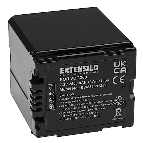 EXTENSILO Akku kompatibel mit Panasonic HDC-SD20, HDC-SD200, HDC-SD600, HDC-SD300 Videokamera Camcorder (2500mAh, 7,2V, Li-Ion, Schwarz) von EXTENSILO