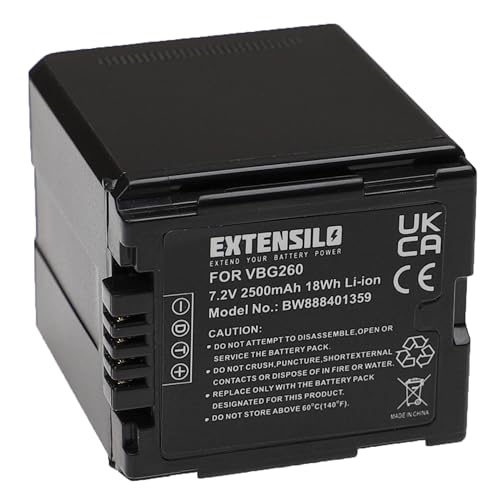EXTENSILO Akku kompatibel mit Panasonic SDR-H80, SDR-H90, VDR-D160, VDR-D220, VDR-D310 Videokamera Camcorder (2500mAh, 7,2V, Li-Ion, Schwarz) von EXTENSILO