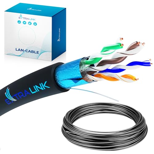 EXTRALINK CAT 5E FTP F/UTP mit Alufolie abgeschirmt Outdoor Ethernet Kabel 50 METER Extern Twisted Pair Internet Kabel LAN Verlegekabel AWG24 CCA UTP RJ45 Kupfer Kabel Installationskabel Gigabit von EXTRALINK