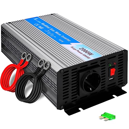 EXTRALINK OPIM - 200W Spannungswandler 12V 230V Wechselrichter 2000W modifizierter Sinus Stromwandler KFZ Inverter DC AC Umwandler Fahrzeuge Auto Wohnmobil KFZ USB Port von EXTRALINK