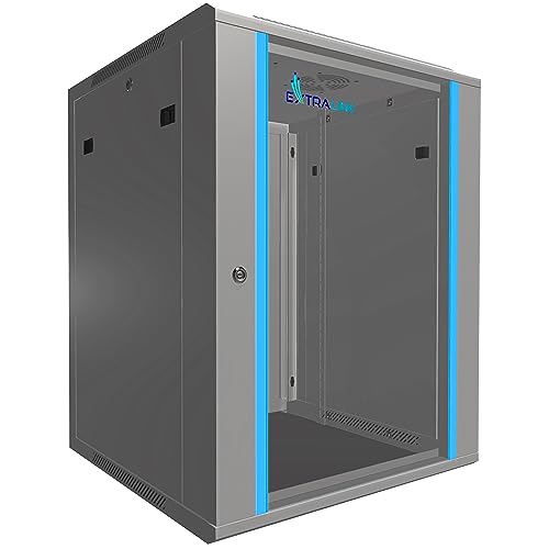 Extralink Serverschrank 19 Zoll 15HE – Netzwerkschrank 450mm Tiefe zur Wand- oder Standmontage, Traglast 100 kg, gehärtete Glastür, abschließbar 180° Öffnung, grau – für Heimnetzwerk & IT-Geräte von EXTRALINK