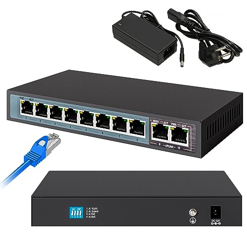 Extralink Switch Perses, Gigabit Switch 10/100/1000, 8X 1000Mb/s PoE/PoE+ Ports, 2X RJ45 Uplink Gigabit, 96W,unmanageable, Netzwerk Switch, Durchsatz: 20 Gbps, Active PoE,Ethernet Switch,LAN Switch von EXTRALINK