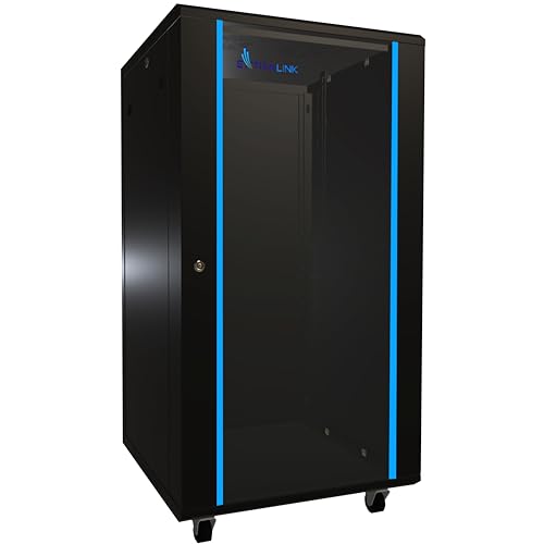 Netzwerkschrank 19 Zoll 22 HE 600x600 freistehend abnehmbare Seitenwände selbstmontierender Rahmen Serverschrank 19 Zoll für Switches UPS Server gehärtetes Glas Schwarz Rack 19 Zoll von EXTRALINK