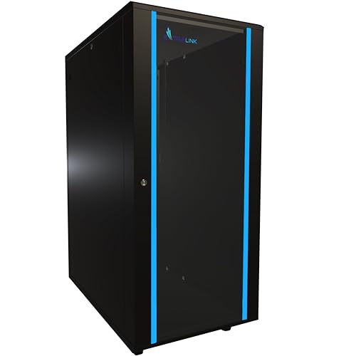 Netzwerkschrank 19 Zoll 27 HE 600x1000 freistehend abnehmbare Seitenwände selbstmontierender Rahmen Serverschrank 19 Zoll für Switches UPS Server gehärtetes Glas Schwarz Rack 19 Zoll von EXTRALINK