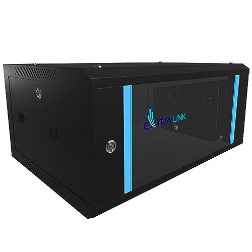 Netzwerkschrank 19 Zoll 4 HE 600x450 Wandmontage selbstmontierender Rahmen abnehmbare Seitenwände für Switches UPS Server Netzwerkausrüstung Serverschrank 19 Zoll gehärtetes Glas Schwarz Rack 19 Zoll von EXTRALINK