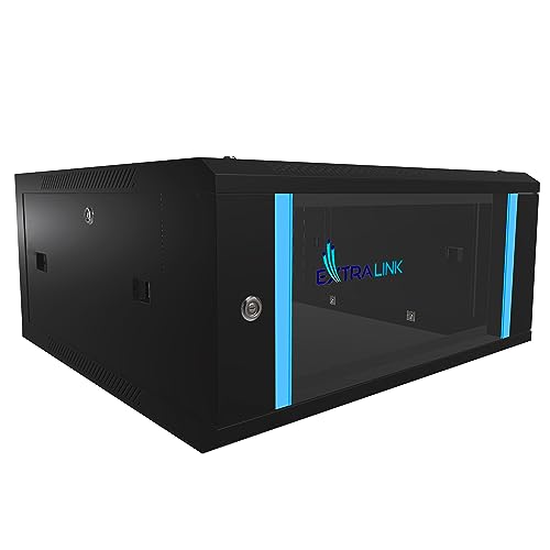 Extralink Serverschrank 19 Zoll 4HE – Netzwerkschrank 600mm Tiefe zur Wand- oder Standmontage, Traglast 60 kg, gehärtete Glastür, abschließbar 180° Öffnung, schwarz – für Heimnetzwerk & IT-Geräte von EXTRALINK