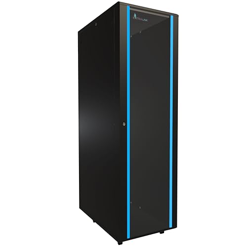 Netzwerkschrank 19 Zoll 42 HE 600x1000 freistehend abnehmbare Seitenwände selbstmontierender Rahmen Serverschrank 19 Zoll für Switches UPS Server gehärtetes Glas Schwarz Rack 19 Zoll von EXTRALINK