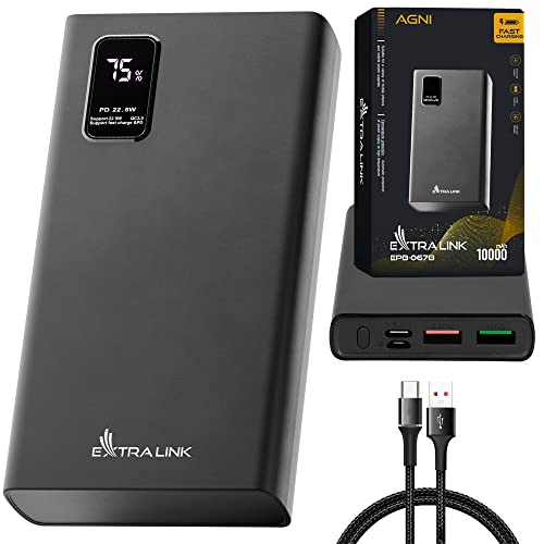 Powerbank 10000mAh Powerbank Schnellladefunktion bis zu 22,5W Power Bank USB C Robustes Gehäuse Lithium-Polymer-Akku Fast Charge Digitale Anzeige Externe Handyakkus 3 Geräten gleichzeitig von EXTRALINK