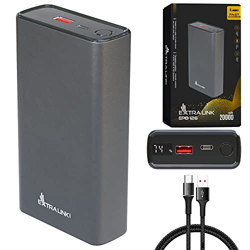 Powerbank 20000mAh Powerbank Schnellladefunktion bis zu 45W PD Power Bank USB C 20000mAh Robustes Gehäuse Lithium-Polymer-Akku Fast Charge Digitale Anzeige Externe Handyakkus von EXTRALINK