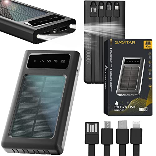 Powerbank Solar 10000mAh Solarpanel 1W Solar Ladegerät 4 Kabel für Verschiedene Steckertypen USB-C Micro-USB LED-Taschenlampe Lithium-Polymer-Akku Solar Powerbank Outdoor Powerbank Solar Charger Powerbank Solar 10000mAh Solarpanel 1W Solar Ladegerät 4 Kabel für Verschiedene Steckertypen USB-C Micro-USB LED-Taschenlampe Lithium-Polymer-Akku Solar Powerbank Outdoor Powerbank Solar Charger von EXTRALINK