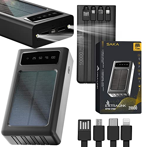 Powerbank Solar 20000mAh Solarpanel 1W Solar Ladegerät 4 Kabel für Verschiedene Steckertypen USB-C Micro-USB LED-Taschenlampe Lithium-Polymer-Akku Solar Powerbank Outdoor Powerbank Solar Charger Powerbank Solar 20000mAh Solarpanel 1W Solar Ladegerät 4 Kabel für Verschiedene Steckertypen USB-C Micro-USB LED-Taschenlampe Lithium-Polymer-Akku Solar Powerbank Outdoor Powerbank Solar Charger von EXTRALINK