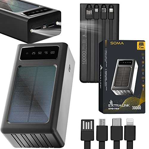 Powerbank Solar 30000mAh Solarpanel 1W Solar Ladegerät 4 Kabel für Verschiedene Steckertypen USB-C Micro-USB LED-Taschenlampe Lithium-Polymer-Akku Solar Powerbank Outdoor Powerbank Solar Charger Powerbank Solar 30000mAh Solarpanel 1W Solar Ladegerät 4 Kabel für Verschiedene Steckertypen USB-C Micro-USB LED-Taschenlampe Lithium-Polymer-Akku Solar Powerbank Outdoor Powerbank Solar Charger von EXTRALINK
