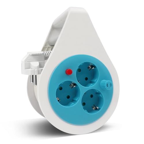 EXTRASTAR Kabeltrommel 3-Schuko-Steckdosen, 7m Kabelrolle mit Überhitzungsschutz, Kabelbox mit Verlängerungskabel, Blau+Weiß von EXTRASTAR