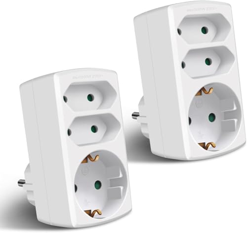 EXTRASTAR Mehrfachsteckdose 3-Fach Steckdosenadapter, 2 Euro+1 Schuko Steckdose Kindersicherung, Zwischenstecker für Büro, Heim oder Reise, Weiß (2 Stück) von EXTRASTAR