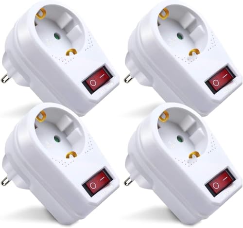 EXTRASTAR 1 Fach Steckdose mit Schalter, 4 Stück - Steckdosenleiste Weiß, Steckerleiste Max.3500W, Zwischenstecker EXTRASTAR 1 Fach Steckdose mit Schalter, 4 Stück - Steckdosenleiste Weiß, Steckerleiste Max.3500W, Zwischenstecker von EXTRASTAR