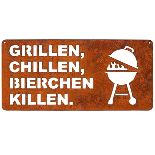 EXTRAVAGANT® Schild „Grillen & Chillen“ Wanddekoration Gartendeko Wohnungsdeko Gartenschild Metall Innen Außen wetterfest Geschenk Garten Wohnung Terrasse Geschenkidee Geburtstag von EXTRAVAGANT