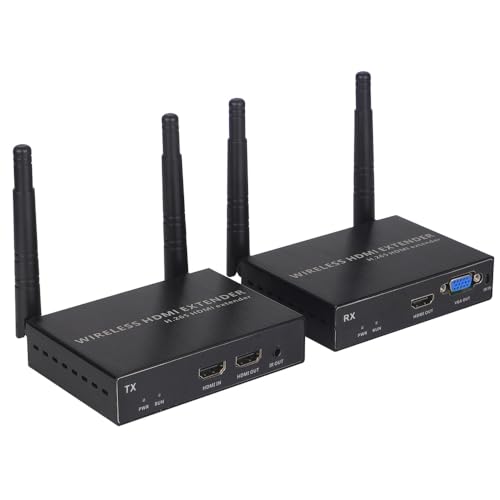 EXVIST 100M 1080P VGA Kabelloses HDMI Sender-Empfänger-Kit mit HDMI- und VGA-Loop-Out, bis zu 328 Fuß, IR-Unterstützung, geeignet für die Übertragung von Laptop, PC, PS4 zu HDTV oder Projektor von EXVIST