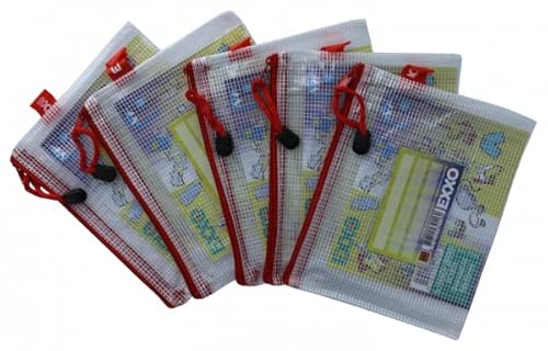 EXXO by HFP 34116 Kleinkrambeutel A6 Mesh Bag Reißverschlussbeutel aus faserverstärkter PVC-Folie mit rotem Reißverschluss – 5 Stück EXXO by HFP 34116 Kleinkrambeutel A6 Mesh Bag Reißverschlussbeutel aus faserverstärkter PVC-Folie mit rotem Reißverschluss – 5 Stück von EXXO by HFP