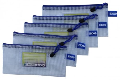 EXXO by HFP 34119 Kleinkrambeutel Mesh Bag DIN Lang aus faserverstäkrter PVC-Folie mit blauem Reißverschluss – 5 Stück von EXXO by HFP