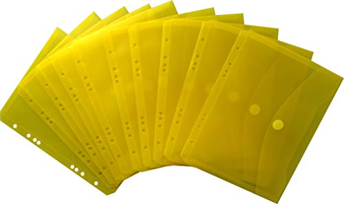 EXXO by HFP 35053 Dokumententaschen Sammelmappen Sichttaschen A5 quer transparent gelb- Dokumentenmappe zum Abheften mit EURO-Lochung, Abheftrand, Klappe und Klettverschluss - 10 Stück von EXXO by HFP