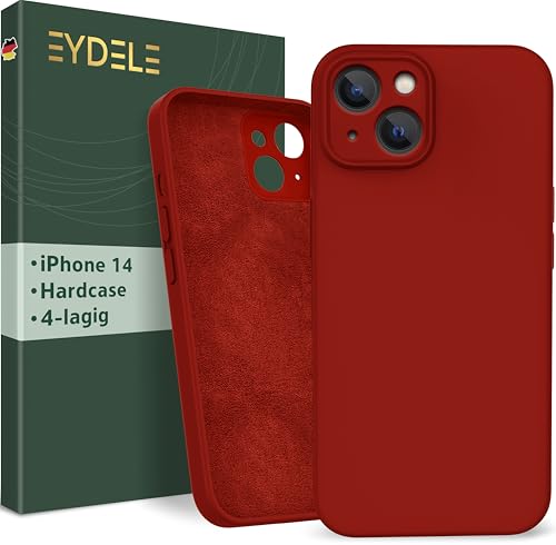 EYDELE 4-Lagige Hülle für iPhone 14 - Gummierte Handyhülle mit Soft Inlay | Hardcase Cover | Silicone Coating - Schutzhülle in Feuerrot von EYDELE