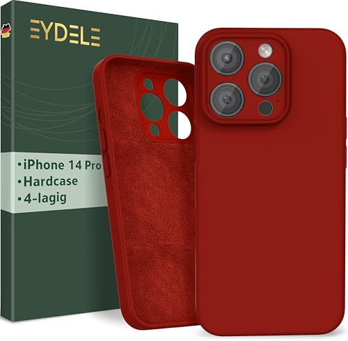 EYDELE 4-Lagige Hülle für iPhone 14 Pro - Gummierte Handyhülle mit Soft Inlay | Hardcase Cover | Silicone Coating - Schutzhülle in Feuerrot von EYDELE