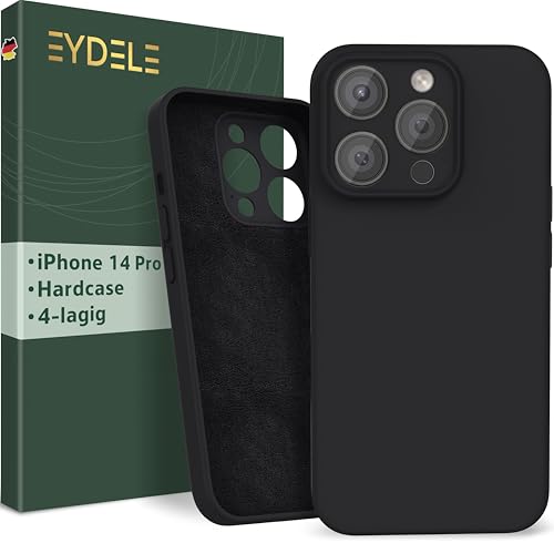 EYDELE 4-Lagige Hülle für iPhone 14 Pro - Gummierte Handyhülle mit Soft Inlay | Hardcase Cover | Silicone Coating - Schutzhülle in Rabenschwarz von EYDELE