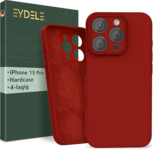 EYDELE 4-Lagige Hülle für iPhone 15 Pro - Gummierte Handyhülle mit Soft Inlay | Hardcase Cover | Silicone Coating - Schutzhülle in Feuerrot von EYDELE