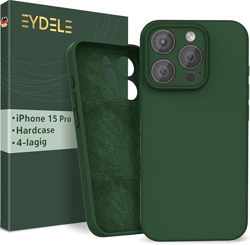 EYDELE 4-Lagige Hülle für iPhone 15 Pro - Gummierte Handyhülle mit Soft Inlay | Hardcase Cover | Silicone Coating - Schutzhülle in Tannengrün von EYDELE