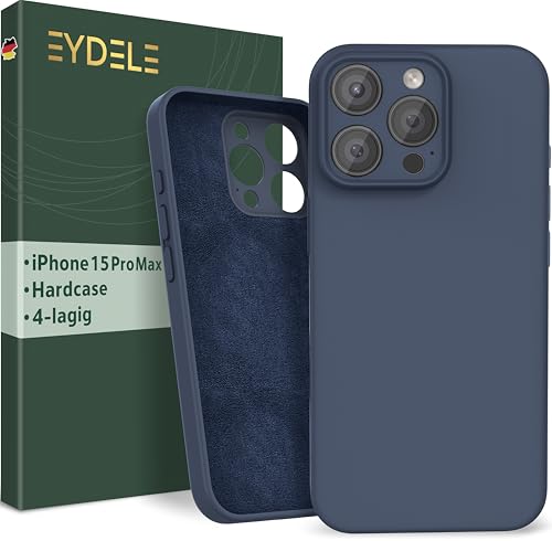 EYDELE 4-Lagige Hülle für iPhone 15 Pro Max - Gummierte Handyhülle mit Soft Inlay | Hardcase Cover | Silicone Coating - Schutzhülle in Mitternachtsblau von EYDELE