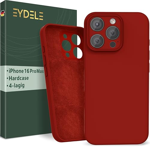 EYDELE 4-Lagige Hülle für iPhone 16 Pro Max - Gummierte Handyhülle mit Soft Inlay | Hardcase Cover | Silicone Coating - Schutzhülle in Feuerrot von EYDELE