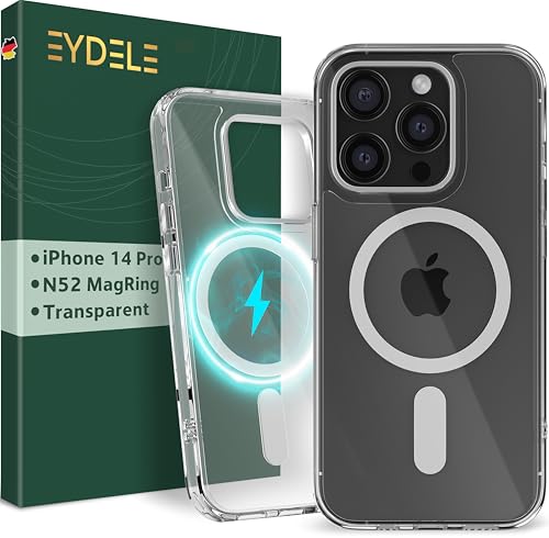 EYDELE MagStyle Hülle für iPhone 14 Pro [ Kompatibel mit MagSafe ] - Hybrid Handyhülle [ Rückseite Hart | Rand Silikon ] - Transparent & Vergilbungsbeständig von EYDELE