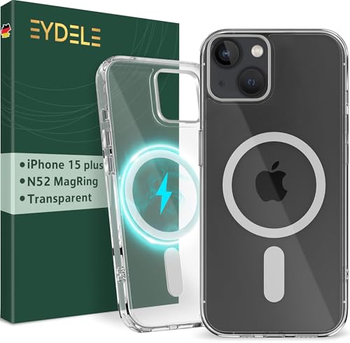 EYDELE MagStyle Hülle für iPhone 15 Plus [ Kompatibel mit MagSafe ] - Hybrid Handyhülle [ Rückseite Hart | Rand Silikon ] - Transparent & Vergilbungsbeständig von EYDELE