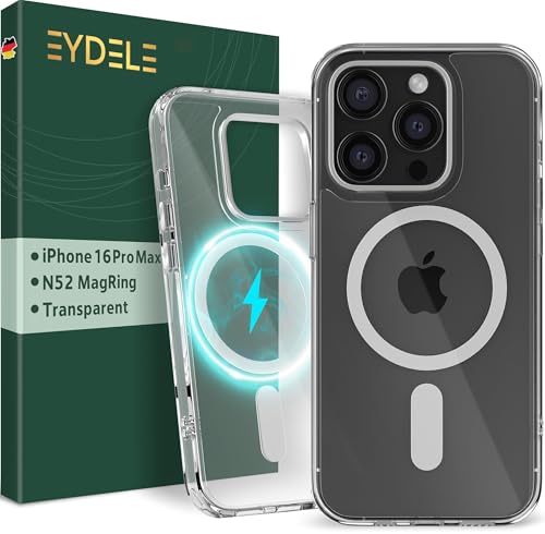 EYDELE MagStyle Hülle für iPhone 16 Pro Max [ Kompatibel mit MagSafe ] - Hybrid Handyhülle [ Rückseite Hart | Rand Silikon ] - Transparent & Vergilbungsbeständig von EYDELE