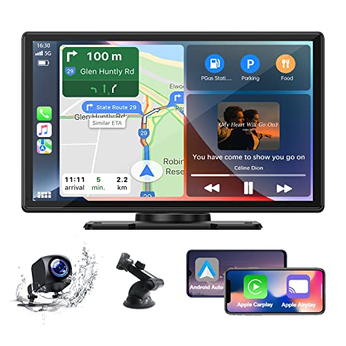 EYETOO Wireless Apple CarPlay & Android Auto,9-Zoll Tragbares Autoradio Kabelloses Carplay mit Rückfahrkamera,HD IPS Touchscreen, Bluetooth 5.0,Freisprechfunktion, Siri/FM/Google/GPS/Apple Airplay/AUX von EYETOO
