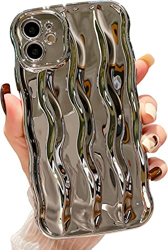 EYZUTAK 3D Wasser Gewellte Hülle für iPhone 12 6.1 Zoll, Einfarbig Wellenform Handyhülle mit Kameraschutz,Lockige Ultradünn Weich TPU Case Hart-PC Stoßfest Schutzhülle Silikon Handyhülle-Silber von EYZUTAK