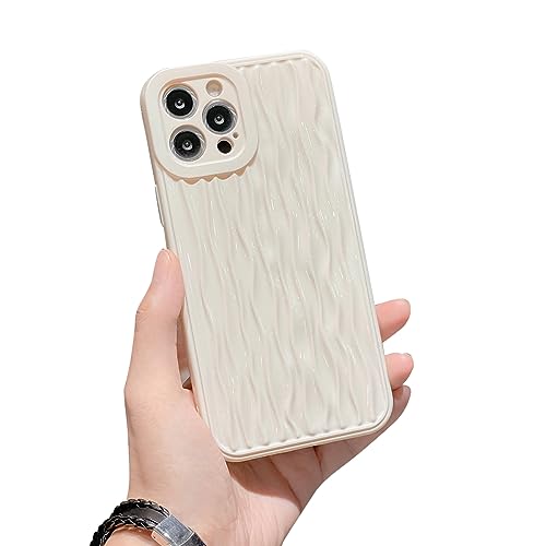 EYZUTAK 3D Wasser Gewellte Hülle für iPhone 13 Pro Max 6.7 Zoll, Einfarbig Wellenform Handyhülle mit Kameraschutz,Lockige Ultradünn Weich TPU Case Stoßfest Schutzhülle Silikon Handyhülle-Beige Weiß von EYZUTAK