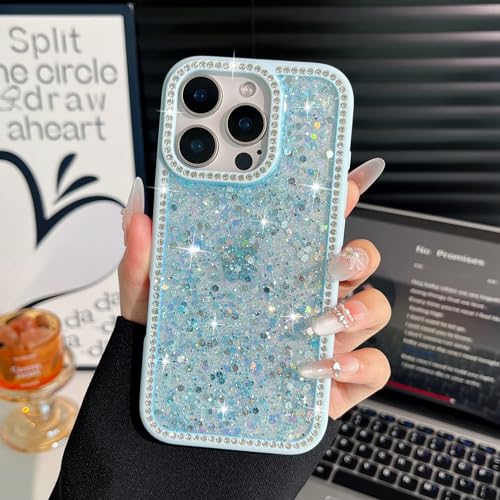 EYZUTAK Glitzer Hülle für iPhone 16, Luxus Bling Glitter Pailletten Handyhülle mit Glänzende Diamanten Strass Grenze Schön Eleganz Dünne Weiche TPU Schutzhülle für Frauen und Mädchen - Blau EYZUTAK Glitzer Hülle für iPhone 16, Luxus Bling Glitter Pailletten Handyhülle mit Glänzende Diamanten Strass Grenze Schön Eleganz Dünne Weiche TPU Schutzhülle für Frauen und Mädchen - Blau von EYZUTAK