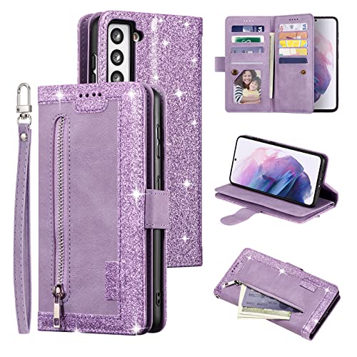EYZUTAK Handyhülle für Samsung Galaxy S22 5G,Flip Case Lederhülle Reißverschluss Magnetverschluss Brieftasche mit 9 Kartenfächern Standfuntion Retro Matt Ledertasche-Glitzer Lila EYZUTAK Handyhülle für Samsung Galaxy S22 5G,Flip Case Lederhülle Reißverschluss Magnetverschluss Brieftasche mit 9 Kartenfächern Standfuntion Retro Matt Ledertasche-Glitzer Lila von EYZUTAK