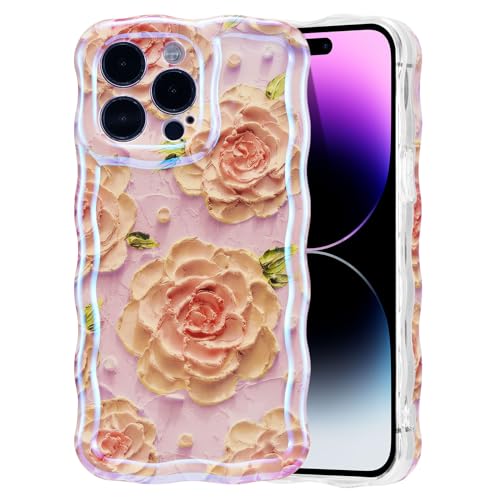 EYZUTAK Handyhülle für iPhone 12 Pro,Ölgemälde Pfingstrose Blume Handyhülle mit Glitzer Hülle Lockiges Wellen Rahmenform Soft TPU Case Ultradünne Silikon Stoßfeste Schutzhülle Bumper Cover-Rosa von EYZUTAK