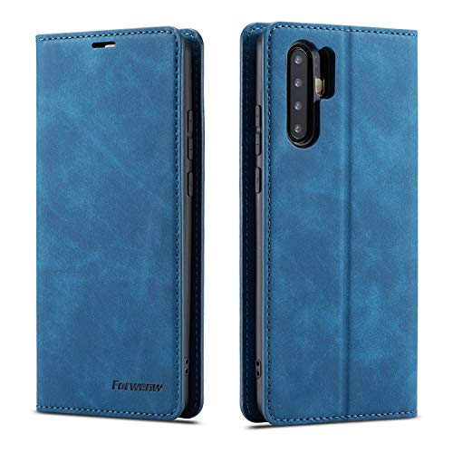 EYZUTAK Hülle für Huawei P30 Pro, Magnetverschluss Premium PU Leder Flip Case mit Kartenfächern Brieftasche Standfuntion stoßfeste Silikonhülle Retro Ledertasche - Blau von EYZUTAK