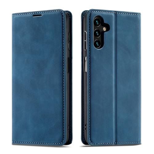EYZUTAK Hülle für Samsung Galaxy A15 4G/5G Case,Magnetverschluss Premium PU Leder Flip Case mit Kartenfächern Brieftasche Standfuntion stoßfeste Silikonhülle Retro Ledertasche-Blau von EYZUTAK
