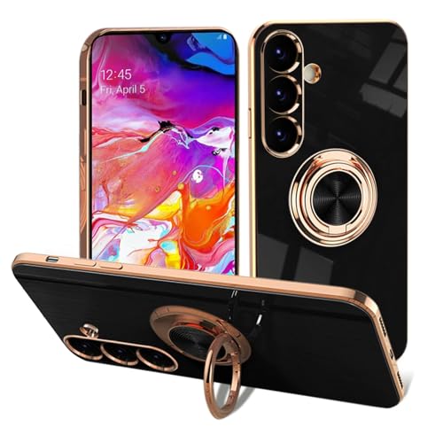 EYZUTAK Hülle für Samsung Galaxy A35 5G,Glänzend Weiche Silikon TPU Slim Case mit 360 Grad Ring Ständer Bumper Stoßfest Schutzhülle Fingerhalter Magnetische Autohalterung Cover-Schwarz von EYZUTAK