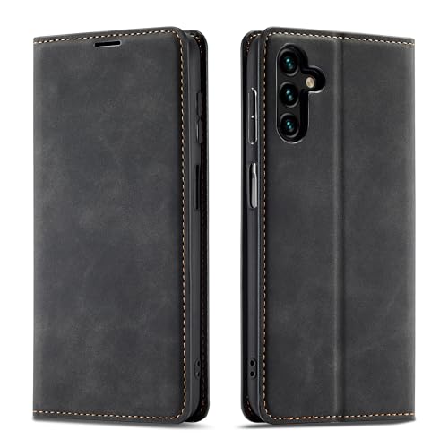 EYZUTAK Hülle für Samsung Galaxy A35 5G Case,Magnetverschluss Premium PU Leder Flip Case mit Kartenfächern Brieftasche Standfuntion stoßfeste Silikonhülle Retro Ledertasche-Schwarz von EYZUTAK